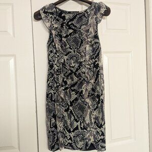Ella Moss, cotton lined, silk overlay, python print dress with ruffle, XS